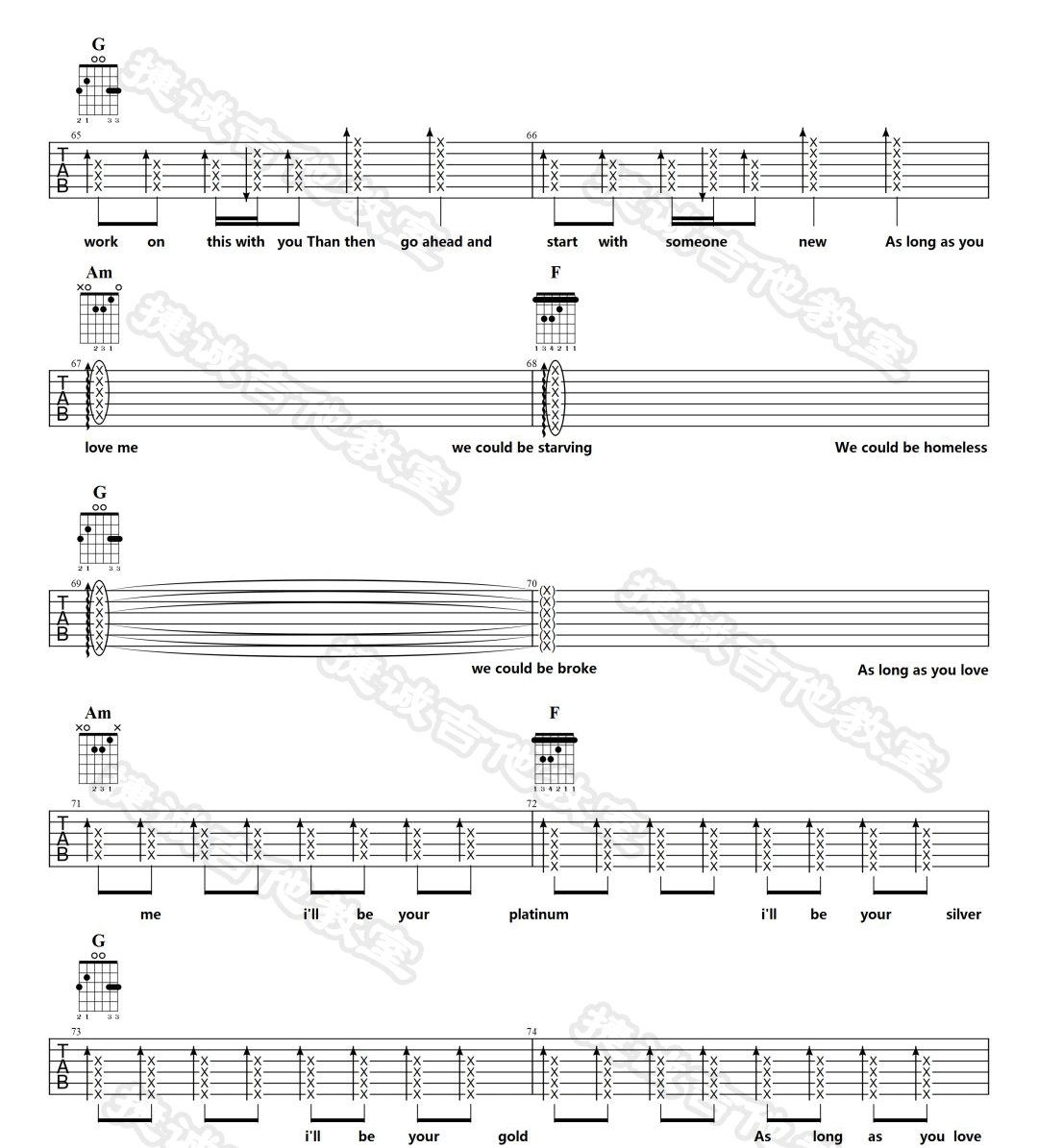 AsLongAsYouLoveMe吉他谱,原版歌曲,简单C调弹唱教学,六线谱指弹简谱9张图