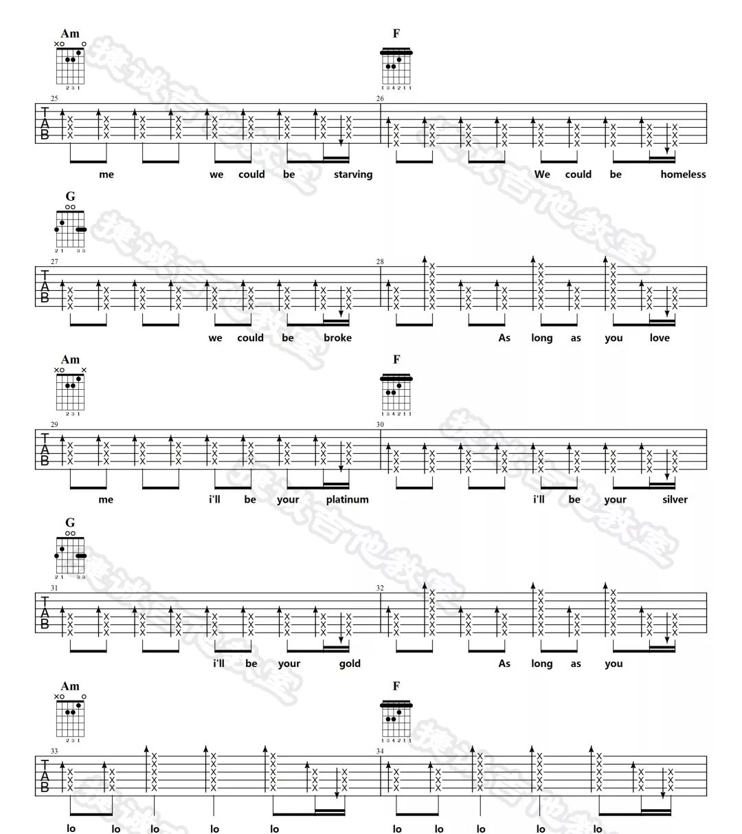 AsLongAsYouLoveMe吉他谱,原版歌曲,简单C调弹唱教学,六线谱指弹简谱9张图