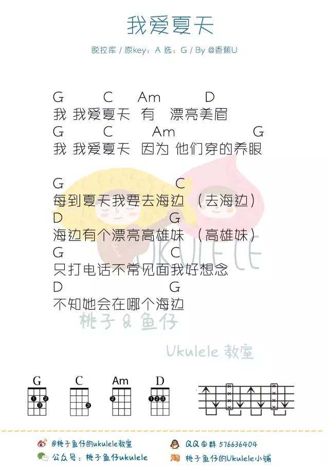 我爱夏天吉他谱,原版歌曲,简单G调弹唱教学,六线谱指弹简谱1张图