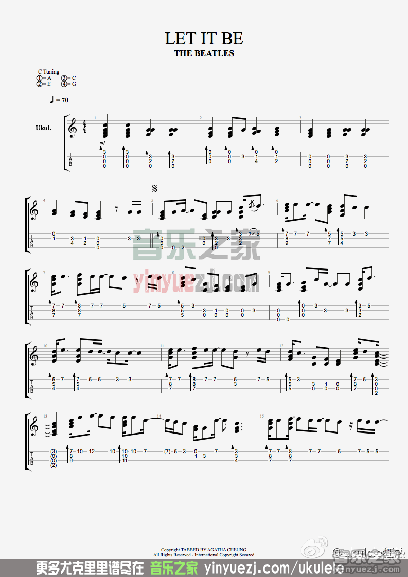 letitbe吉他谱,原版歌曲,简单C调弹唱教学,六线谱指弹简谱1张图