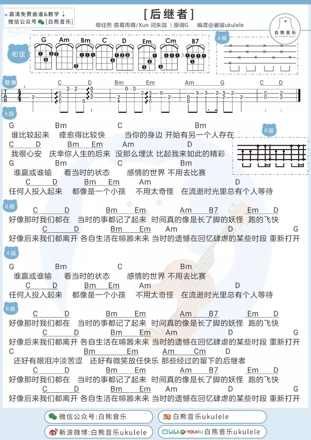 后继者吉他谱,原版歌曲,简单G调弹唱教学,六线谱指弹简谱2张图