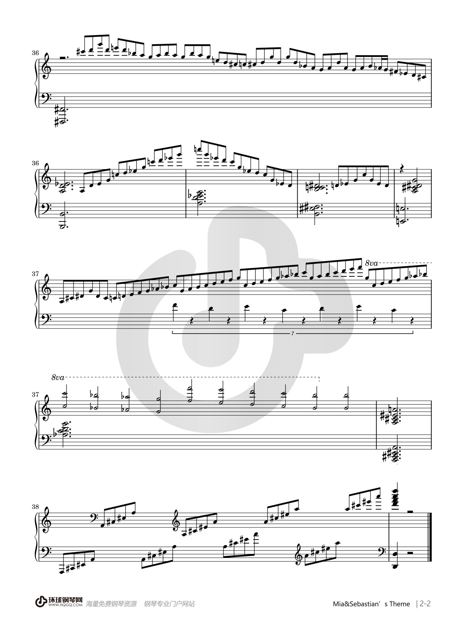 Mia&amp;Sebastian’sTheme吉他谱,原版歌曲,简单未知调弹唱教学,六线谱指弹简谱2张图