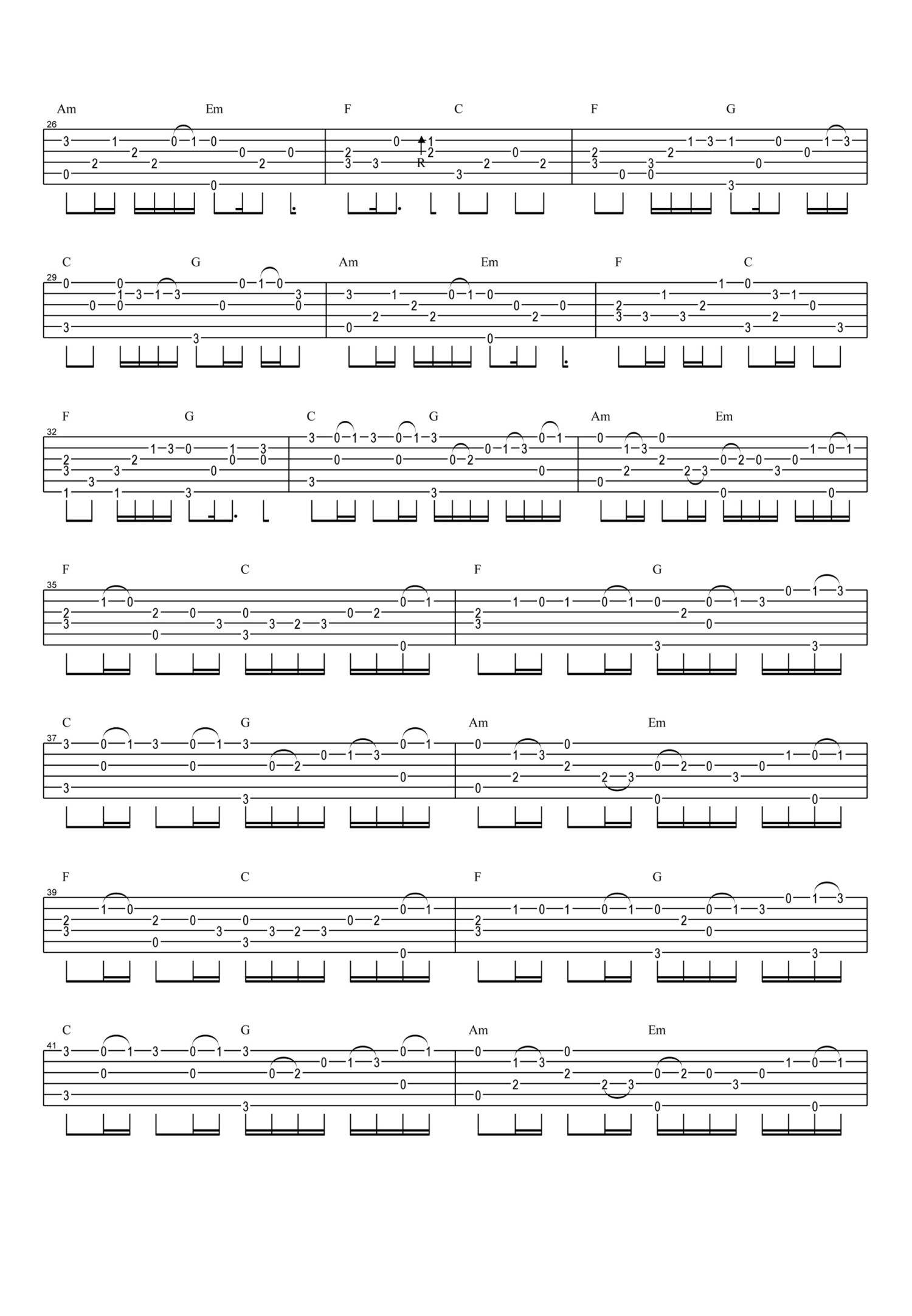 卡农吉他谱,原版歌曲,简单未知调弹唱教学,六线谱指弹简谱2张图