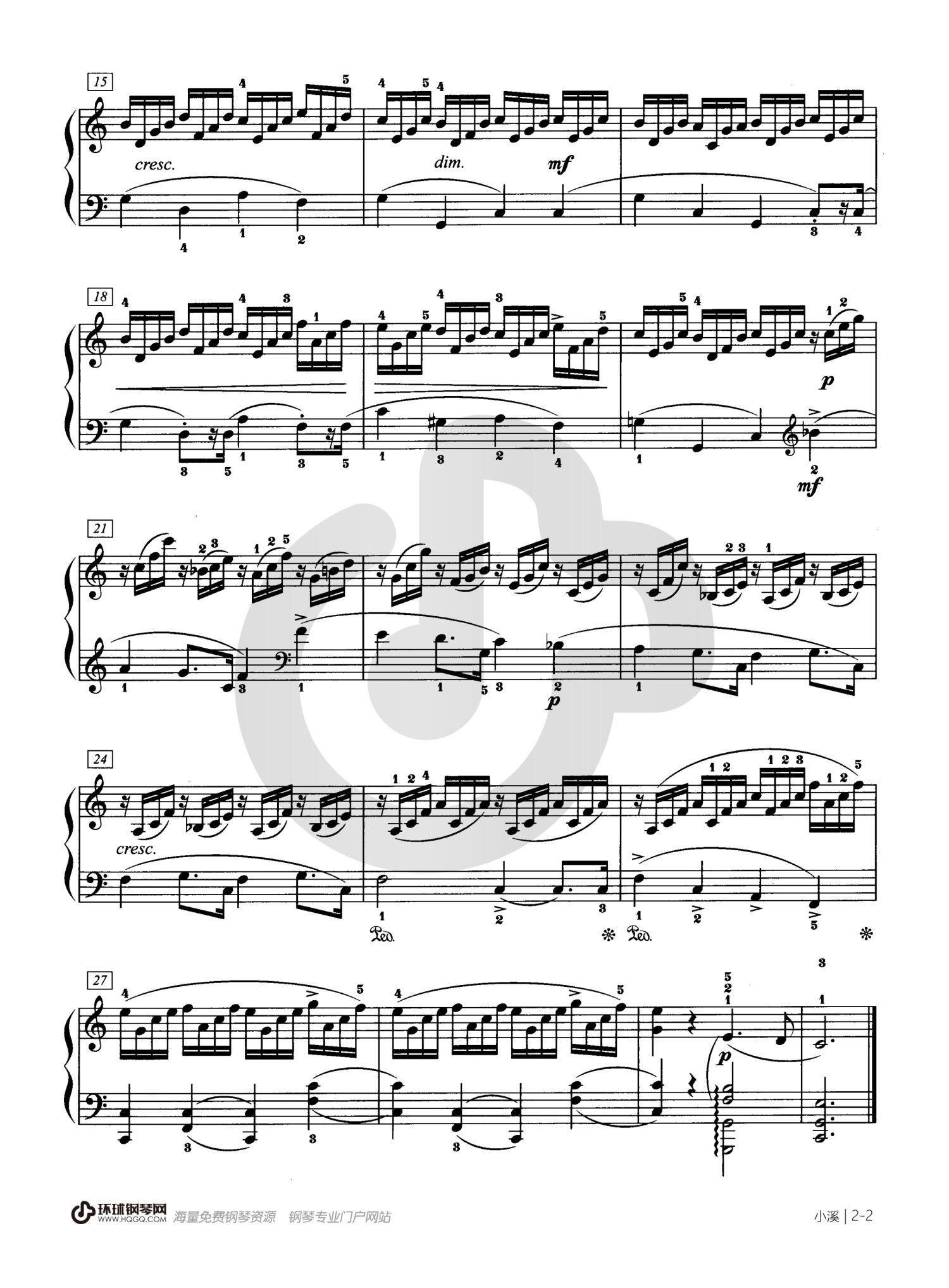 小溪Op.45No.1吉他谱,原版歌曲,简单未知调弹唱教学,六线谱指弹简谱2张图