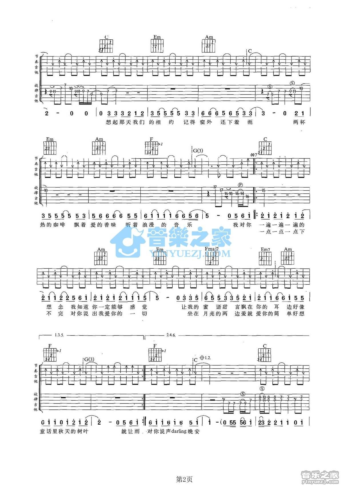 爱情木瓜吉他谱,原版歌曲,简单C调弹唱教学,六线谱指弹简谱2张图