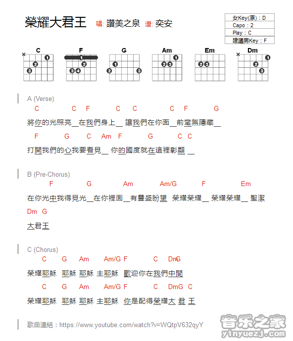 荣耀大君王吉他谱,原版歌曲,简单C调弹唱教学,六线谱指弹简谱1张图