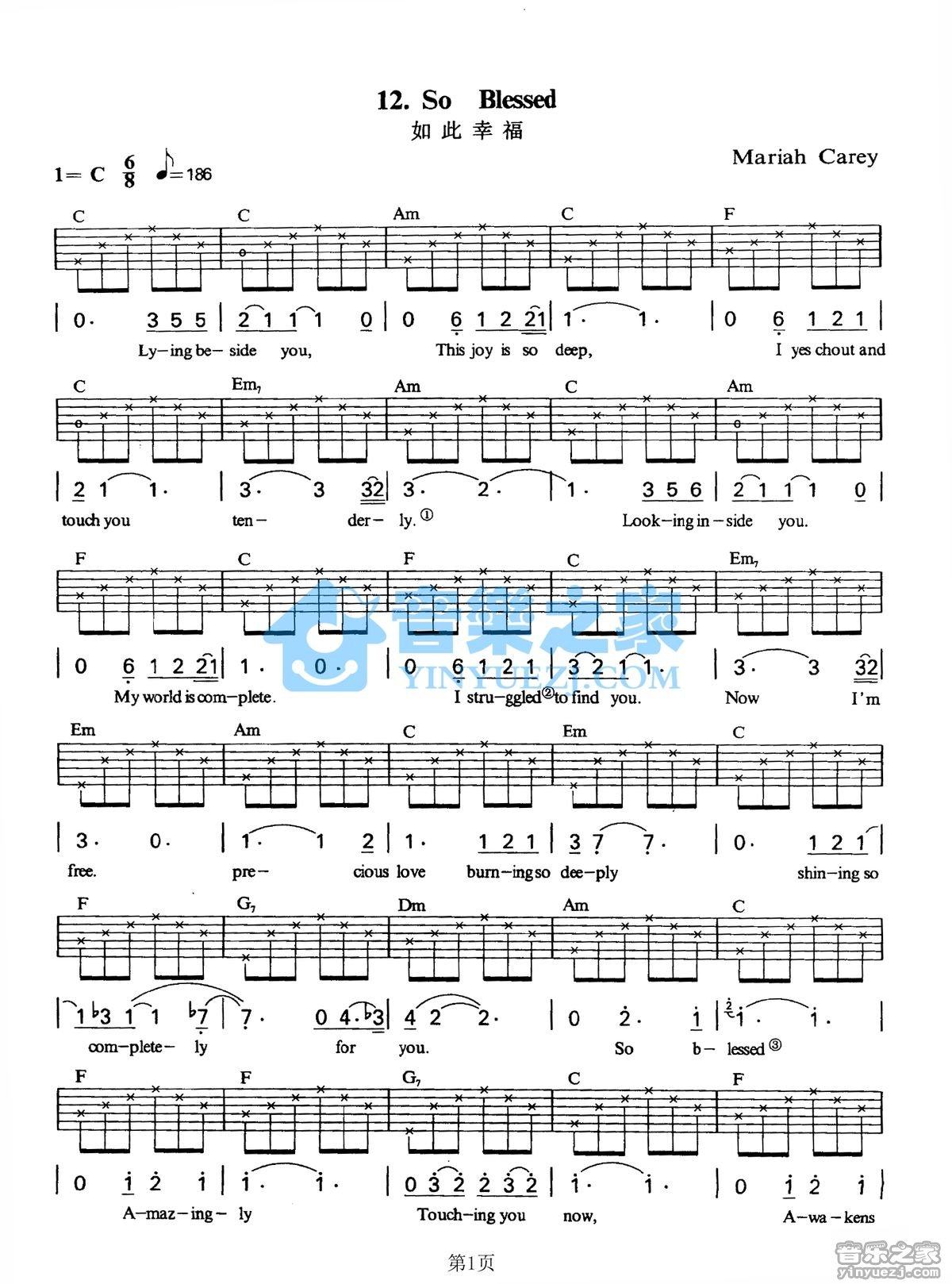 SoBlessed吉他谱,原版歌曲,简单C调弹唱教学,六线谱指弹简谱2张图