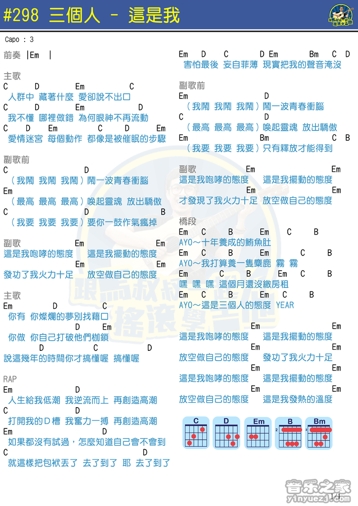 这是我THISISME吉他谱,原版歌曲,简单C调弹唱教学,六线谱指弹简谱1张图