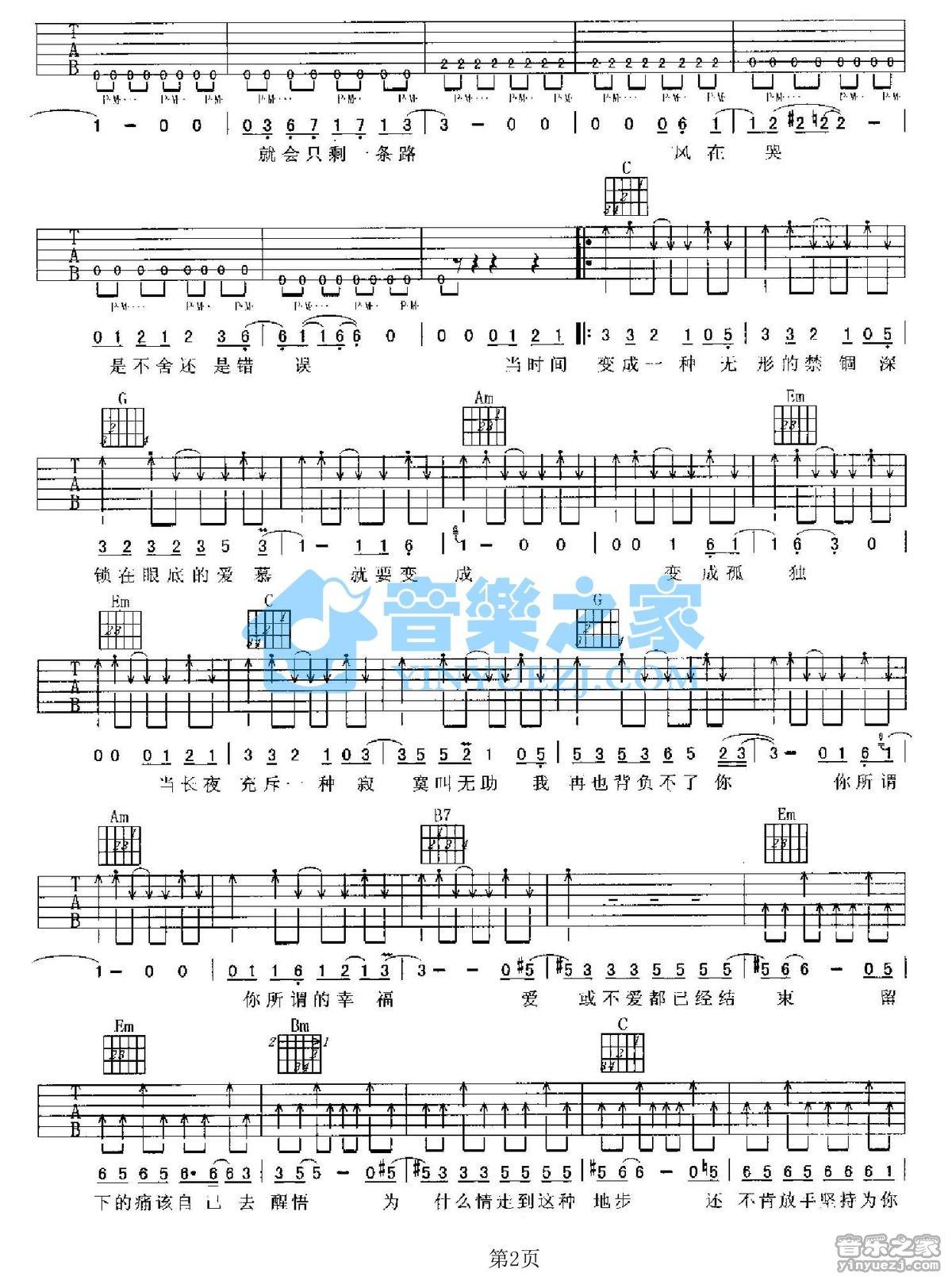 挣扎吉他谱,原版歌曲,简单G调弹唱教学,六线谱指弹简谱2张图