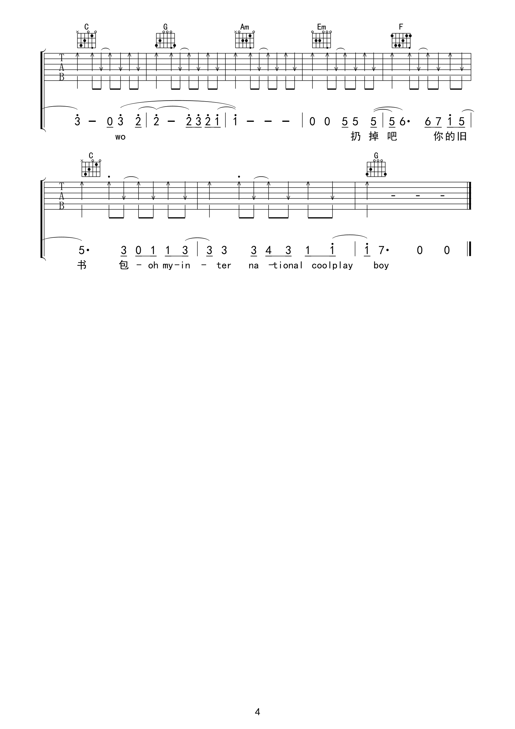 NEWBOY吉他谱,原版歌曲,简单C调弹唱教学,六线谱指弹简谱4张图